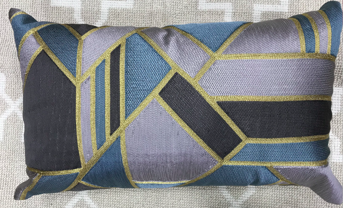 Decorative blue grey and gold cushion cover 